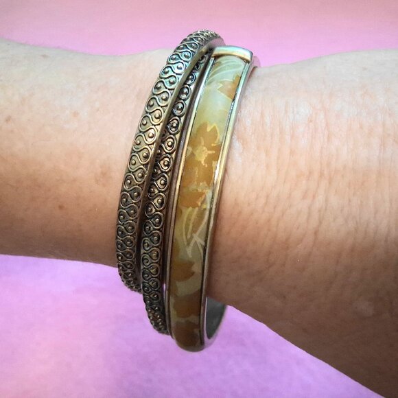 MONET Jewelry - MonetBangle Bracelets -- Set of 3 -- 2 3/4" Diam -- Black, Green & Gold Tones